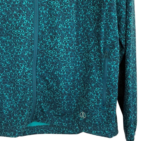 Lands End Women's Medium Teal Geometric Print Hooded Lightweight Jacket EUC - Picture 8 of 11
